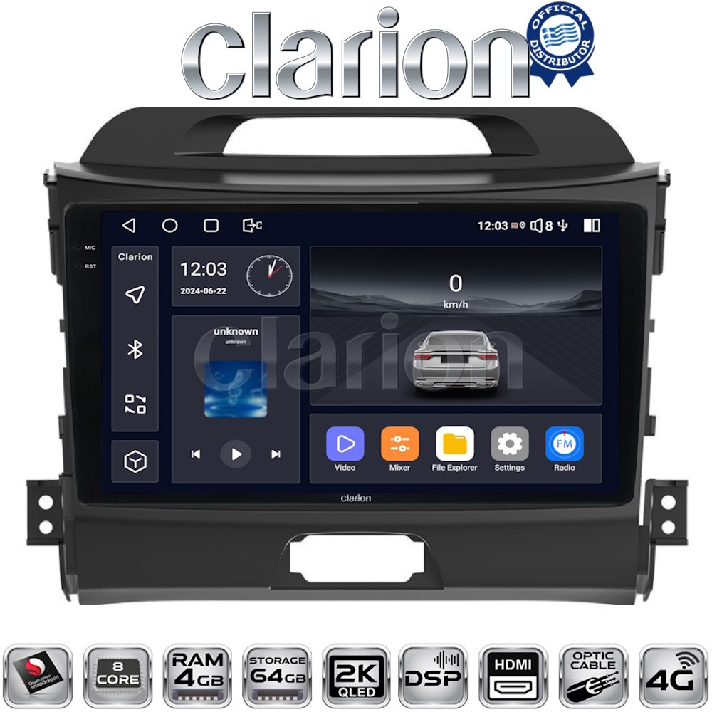 CLARION GL74074 Οθόνη OEM Multimedia Αυτοκινήτου για KIA SPORTAGE 2010>2015 (CarPlay/AndroidAuto/BT/GPS/WIFI/GPRS)