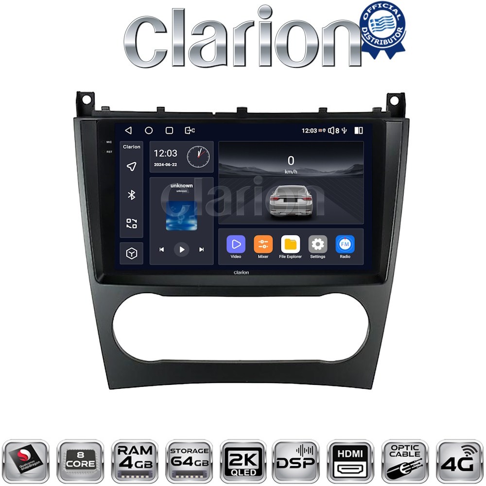 CLARION GL74093 Οθόνη OEM Multimedia Αυτοκινήτου για MERCEDES C class (W203) – CLC  2004>2008 (CarPlay/AndroidAuto/BT/GPS/WIFI/GPRS)