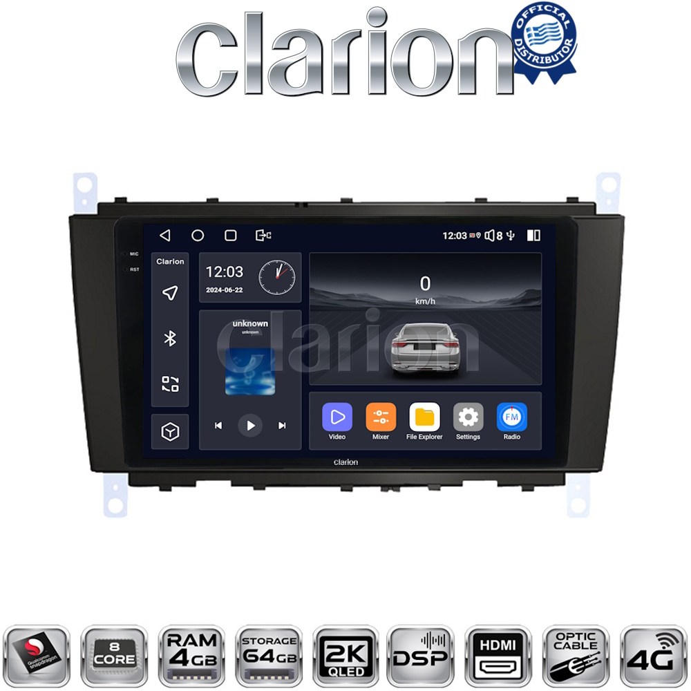 CLARION GL74093S Οθόνη OEM Multimedia Αυτοκινήτου για Mercedes C-Class W203 2000 > 2007 (CarPlay/AndroidAuto/BT/GPS/WIFI/GPRS)