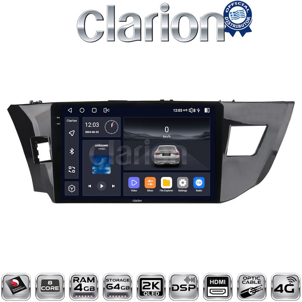 CLARION GL74126 Οθόνη OEM Multimedia Αυτοκινήτου για TOYOTA COROLLA 2013>2016 (CarPlay/AndroidAuto/BT/GPS/WIFI/GPRS)