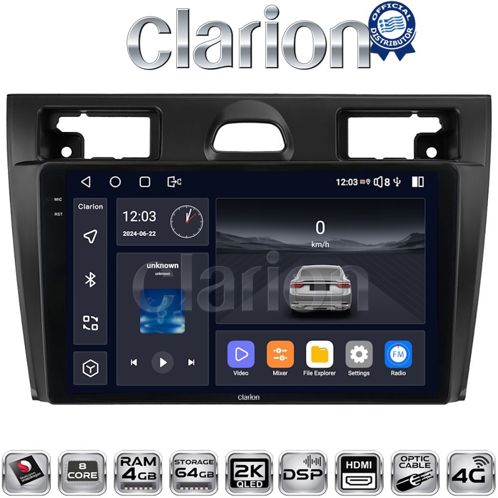 CLARION GL74140B Οθόνη OEM Multimedia Αυτοκινήτου για Ford Fiesta 2006 -> 2008 (CarPlay/AndroidAuto/BT/GPS/WIFI/GPRS)