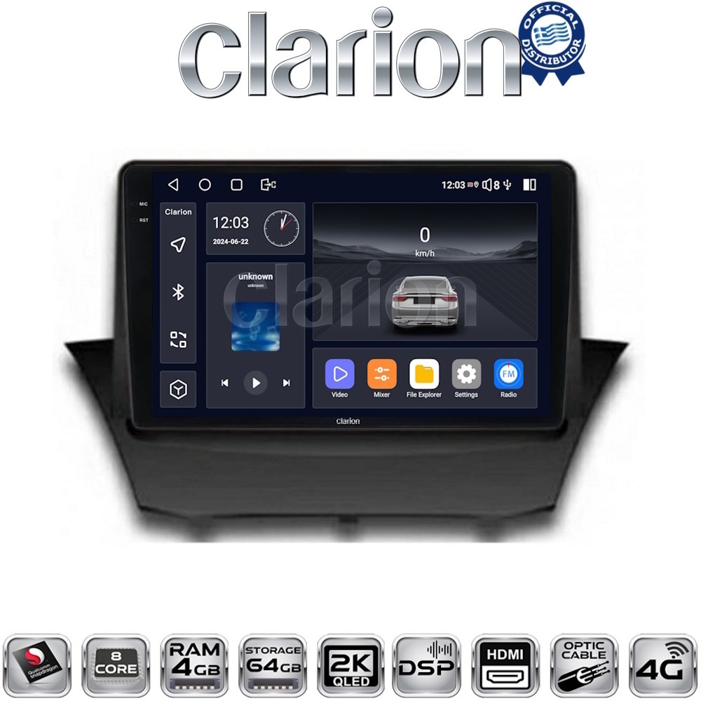 CLARION GL74152 Οθόνη OEM Multimedia Αυτοκινήτου για FORD FIESTA 2008>2009 (CarPlay/AndroidAuto/BT/GPS/WIFI/GPRS)