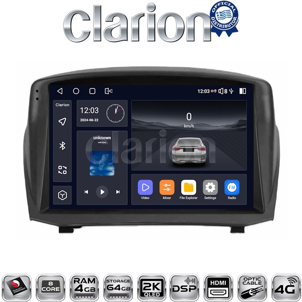 CLARION GL74152B Οθόνη OEM Multimedia Αυτοκινήτου για FORD FIESTA 2009>2017 (CarPlay/AndroidAuto/BT/GPS/WIFI/GPRS)