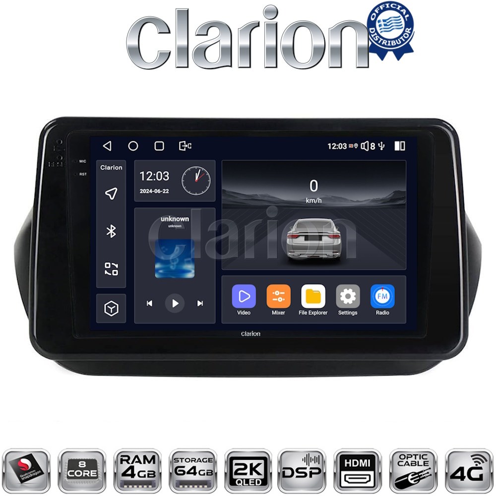 CLARION GL74195 Οθόνη OEM Multimedia Αυτοκινήτου για Fiorino, Citroen, Nemo, Bipper (CarPlay/AndroidAuto/BT/GPS/WIFI/GPRS)