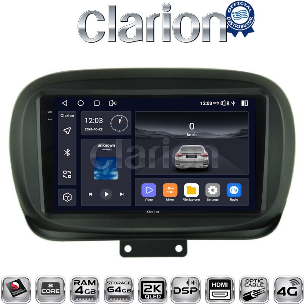 CLARION GL74199 Οθόνη OEM Multimedia Αυτοκινήτου για FIAT 500X 2014> (CarPlay/AndroidAuto/BT/GPS/WIFI/GPRS)