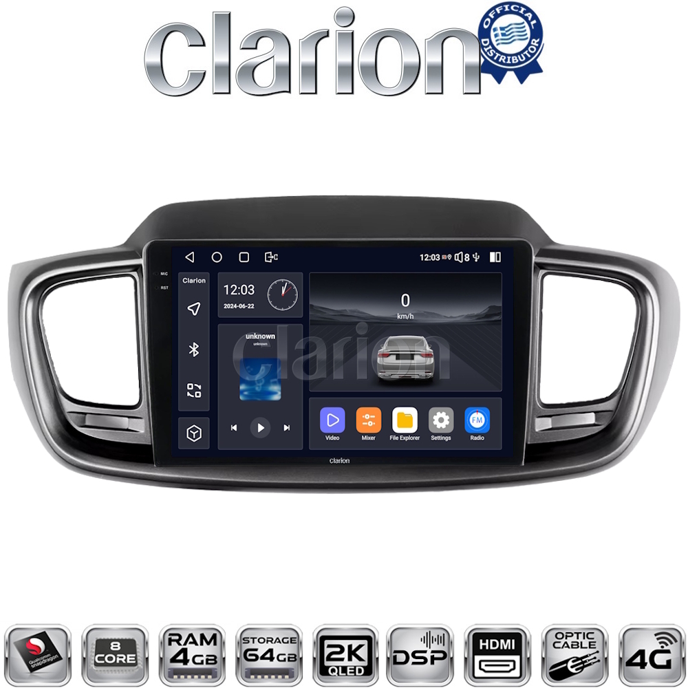 CLARION GL74224 Οθόνη OEM Multimedia Αυτοκινήτου για Kia Sorento 2013 > 2020 (CarPlay/AndroidAuto/BT/GPS/WIFI/GPRS)