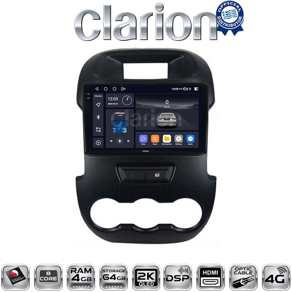 CLARION GL74245 Οθόνη OEM Multimedia Αυτοκινήτου για Ford Ranger 2011 > 2015 (CarPlay/AndroidAuto/BT/GPS/WIFI/GPRS)