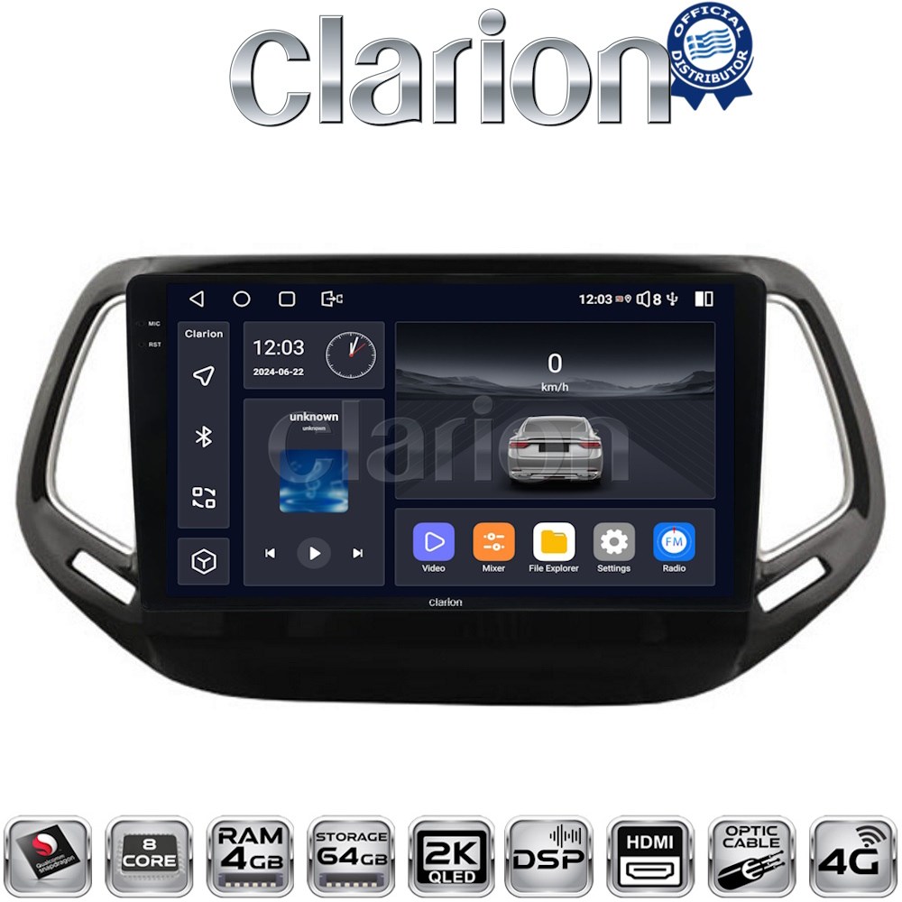 CLARION GL74253 Οθόνη OEM Multimedia Αυτοκινήτου για JEEP COMPASS 2017> (CarPlay/AndroidAuto/BT/GPS/WIFI/GPRS)
