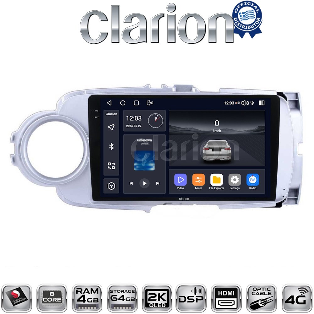 CLARION GL74254 Οθόνη OEM Multimedia Αυτοκινήτου για Toyota Yaris 2012 > 2015 (CarPlay/AndroidAuto/BT/GPS/WIFI/GPRS)
