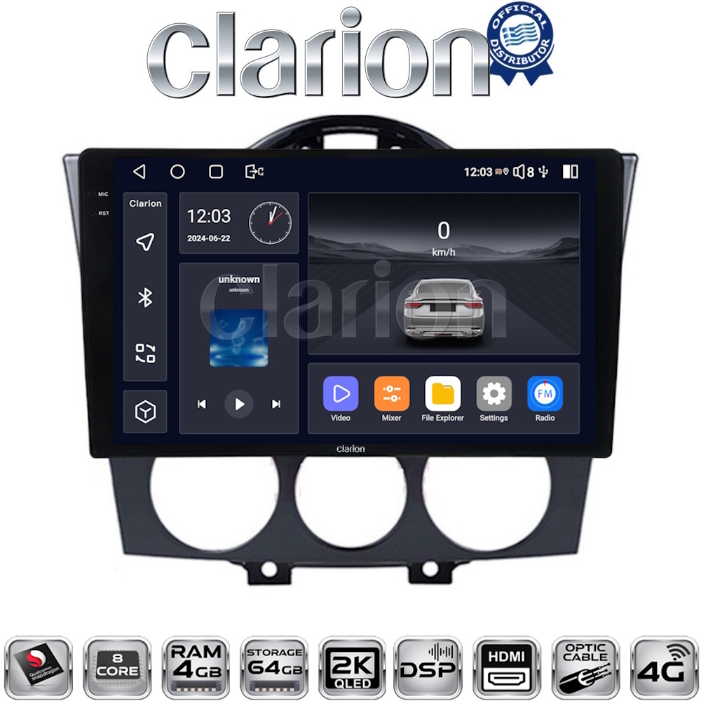 CLARION GL74304 Οθόνη OEM Multimedia Αυτοκινήτου για Mazda RX8 2001 > 2008 (CarPlay/AndroidAuto/BT/GPS/WIFI/GPRS)