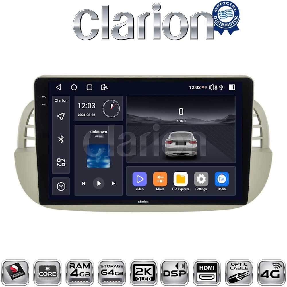 CLARION GL74315 Οθόνη OEM Multimedia Αυτοκινήτου για Fiat 500 2007 > 2016 (CarPlay/AndroidAuto/BT/GPS/WIFI/GPRS)