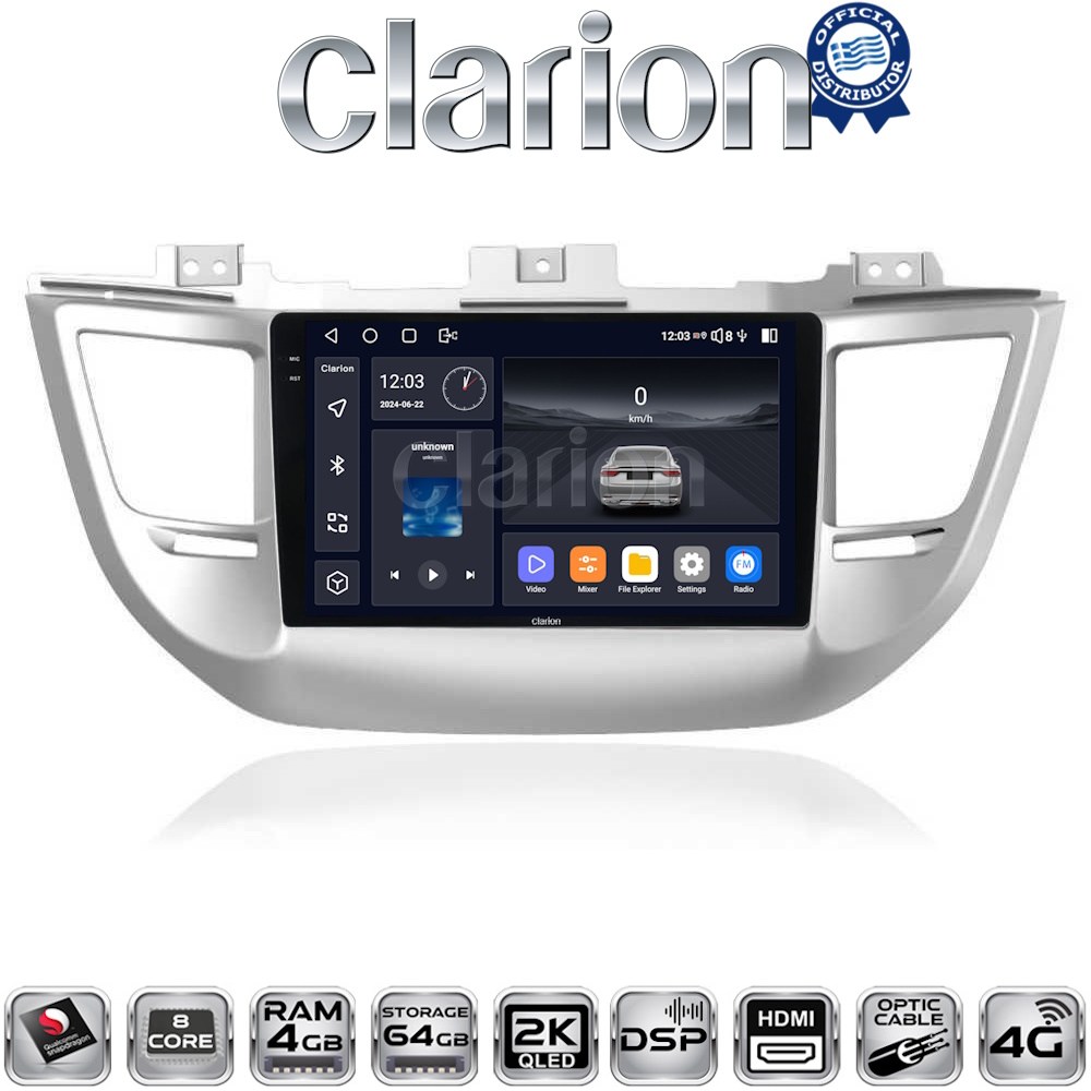 CLARION GL74361 Οθόνη OEM Multimedia Αυτοκινήτου για Hyundai Tucson 2015 < 2019 (CarPlay/AndroidAuto/BT/GPS/WIFI/GPRS)
