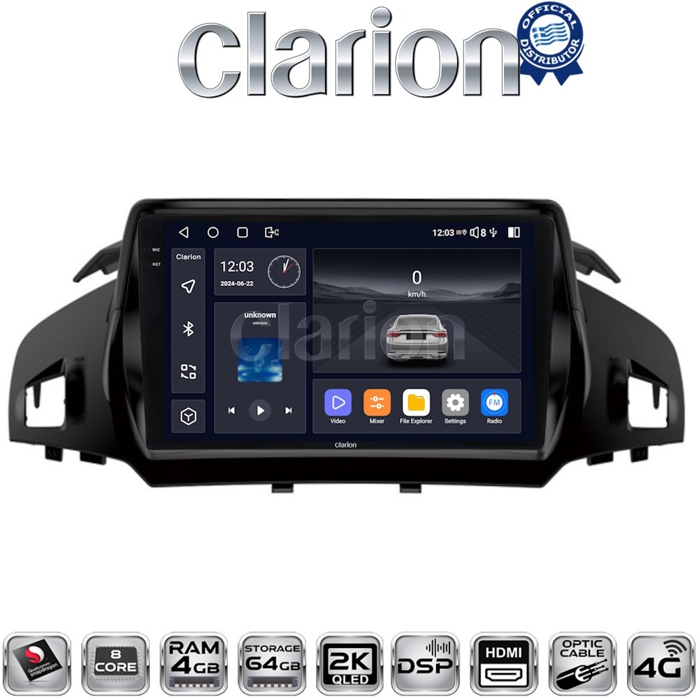 CLARION GL74362 Οθόνη OEM Multimedia Αυτοκινήτου για FORD KUGA 2013> & C-MAX 2011> (CarPlay/AndroidAuto/BT/GPS/WIFI/GPRS)