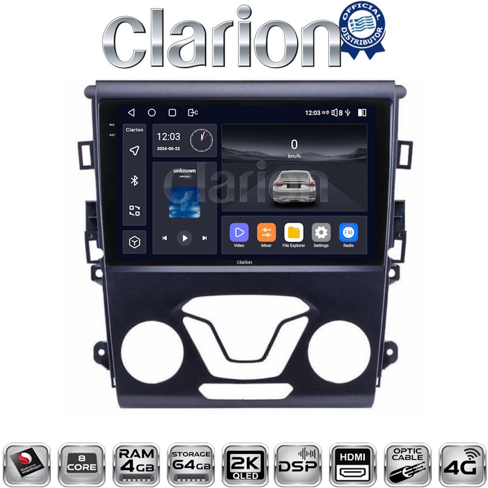 CLARION GL74369 Οθόνη OEM Multimedia Αυτοκινήτου για FORD MONDEO 2014> (CarPlay/AndroidAuto/BT/GPS/WIFI/GPRS)