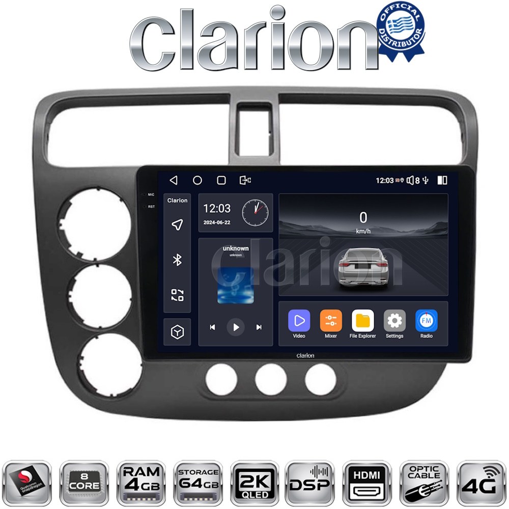 CLARION GL74373 Οθόνη OEM Multimedia Αυτοκινήτου για HONDA CIVIC 4πορτο 2001 > 2006 (CarPlay/AndroidAuto/BT/GPS/WIFI/GPRS)