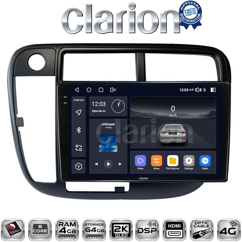 CLARION GL74377 Οθόνη OEM Multimedia Αυτοκινήτου για Honda Civic 1999 > 2001 (CarPlay/AndroidAuto/BT/GPS/WIFI/GPRS)