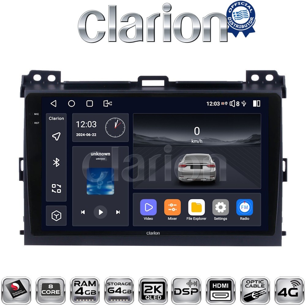 CLARION GL74384 Οθόνη OEM Multimedia Αυτοκινήτου για TOYOTA LANDCRUISER J100 2003>2009   (CarPlay/AndroidAuto/BT/GPS/WIFI/GPRS)