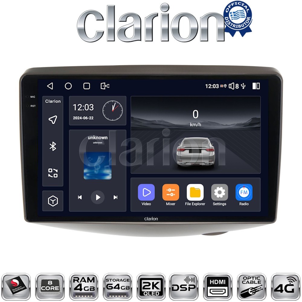 CLARION GL74402 Οθόνη OEM Multimedia Αυτοκινήτου για Toyota Yaris 1999 > 2004 (CarPlay/AndroidAuto/BT/GPS/WIFI/GPRS)