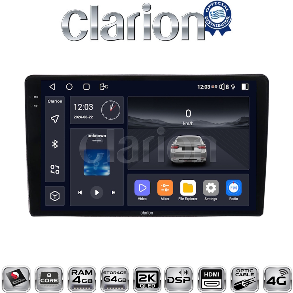 CLARION GL74402UP Οθόνη OEM Multimedia Αυτοκινήτου για Toyota Yaris 1999 > 2005 (CarPlay/AndroidAuto/BT/GPS/WIFI/GPRS)