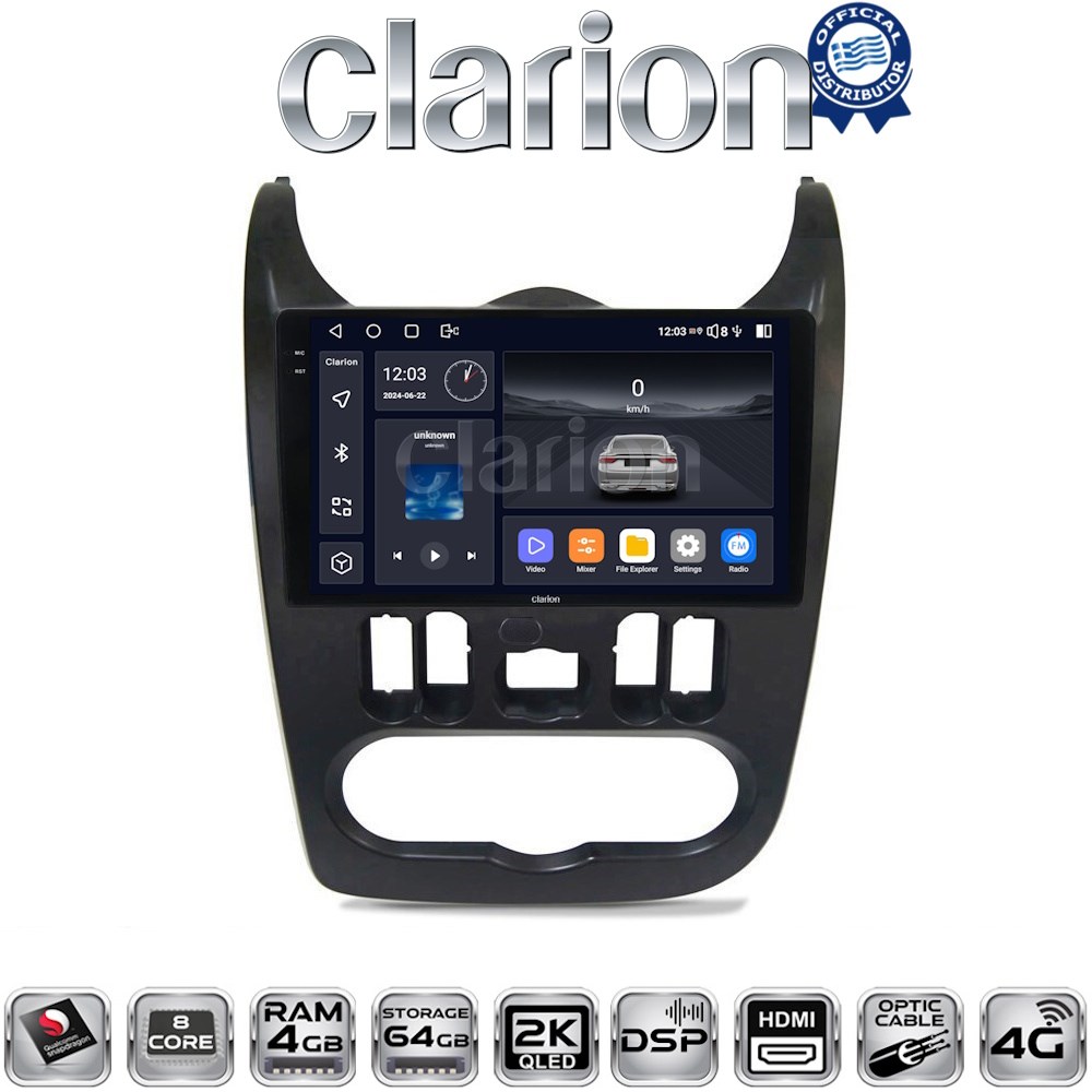 CLARION GL74432B Οθόνη OEM Multimedia Αυτοκινήτου για Dacia Duster 2006 > 2012 (CarPlay/AndroidAuto/BT/GPS/WIFI/GPRS)