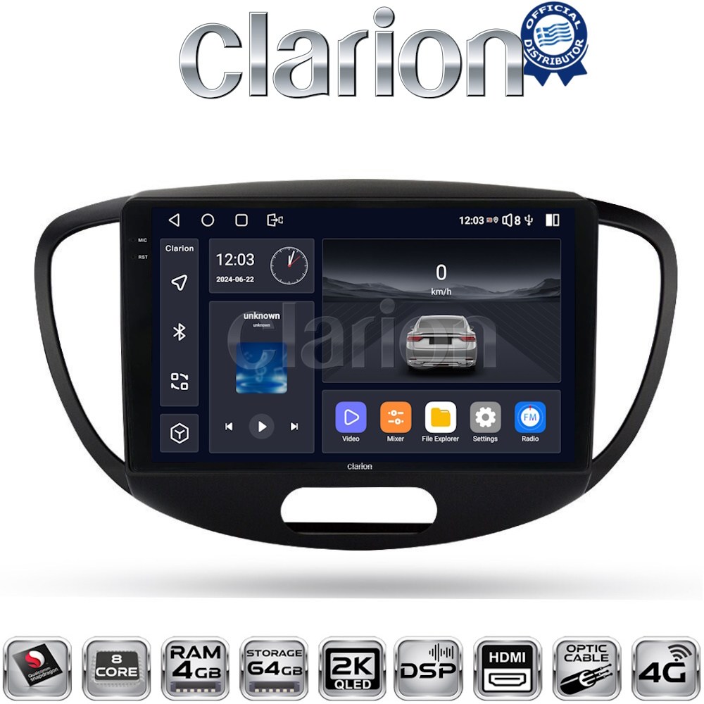 CLARION GL74455 Οθόνη OEM Multimedia Αυτοκινήτου για HYUNDAI i10 2008>2013 (CarPlay/AndroidAuto/BT/GPS/WIFI/GPRS)