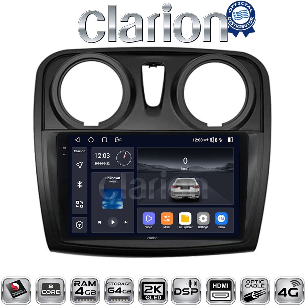 CLARION GL74457 Οθόνη OEM Multimedia Αυτοκινήτου για Dacia Santero 2012 > 2019 (CarPlay/AndroidAuto/BT/GPS/WIFI/GPRS)