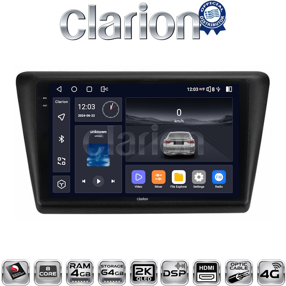 CLARION GL74487 Οθόνη OEM Multimedia Αυτοκινήτου για Skoda Rapid 2013-2017 (CarPlay/AndroidAuto/BT/GPS/WIFI/GPRS)