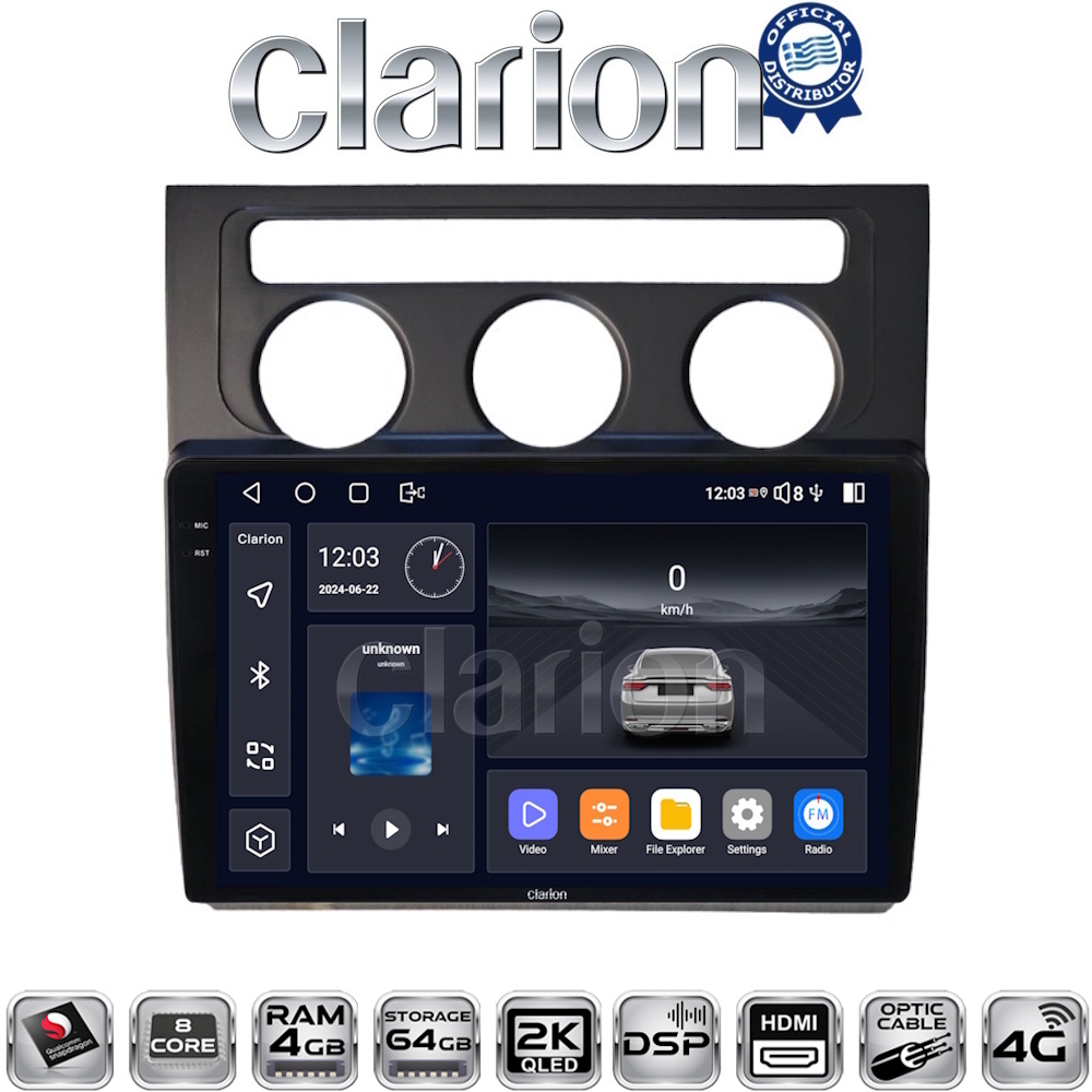 CLARION GL74511B Οθόνη OEM Multimedia Αυτοκινήτου για VW Touran 2003 > 2010 (CarPlay/AndroidAuto/BT/GPS/WIFI/GPRS)