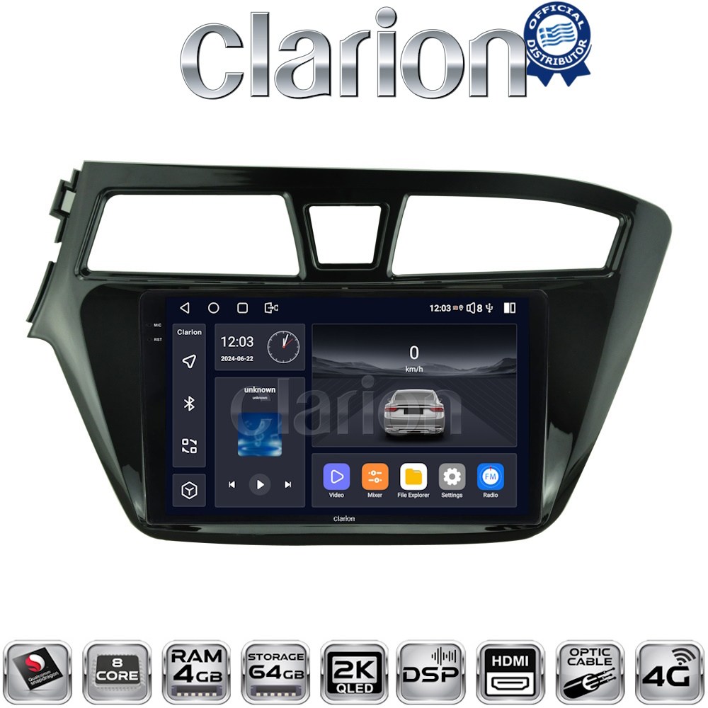 CLARION GL74517 Οθόνη OEM Multimedia Αυτοκινήτου για Hyundai i20 2015> (CarPlay/AndroidAuto/BT/GPS/WIFI/GPRS)