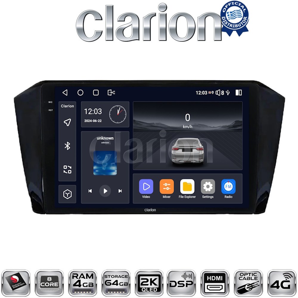 CLARION GL74519 Οθόνη OEM Multimedia Αυτοκινήτου για VW PASSAT 2015> (CarPlay/AndroidAuto/BT/GPS/WIFI/GPRS)