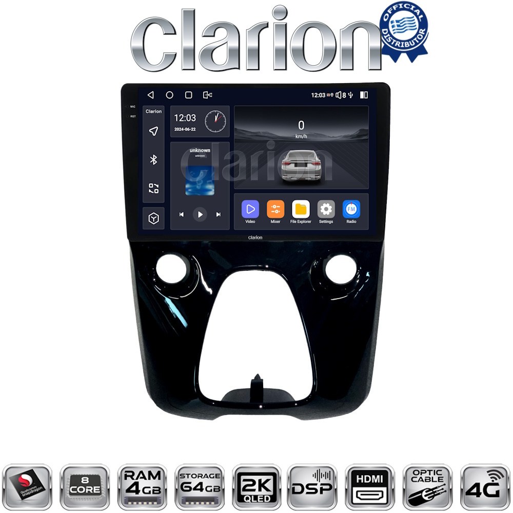 CLARION GL74564 Οθόνη OEM Multimedia Αυτοκινήτου για Aygo & C1 & 107 14> (CarPlay/AndroidAuto/BT/GPS/WIFI/GPRS)