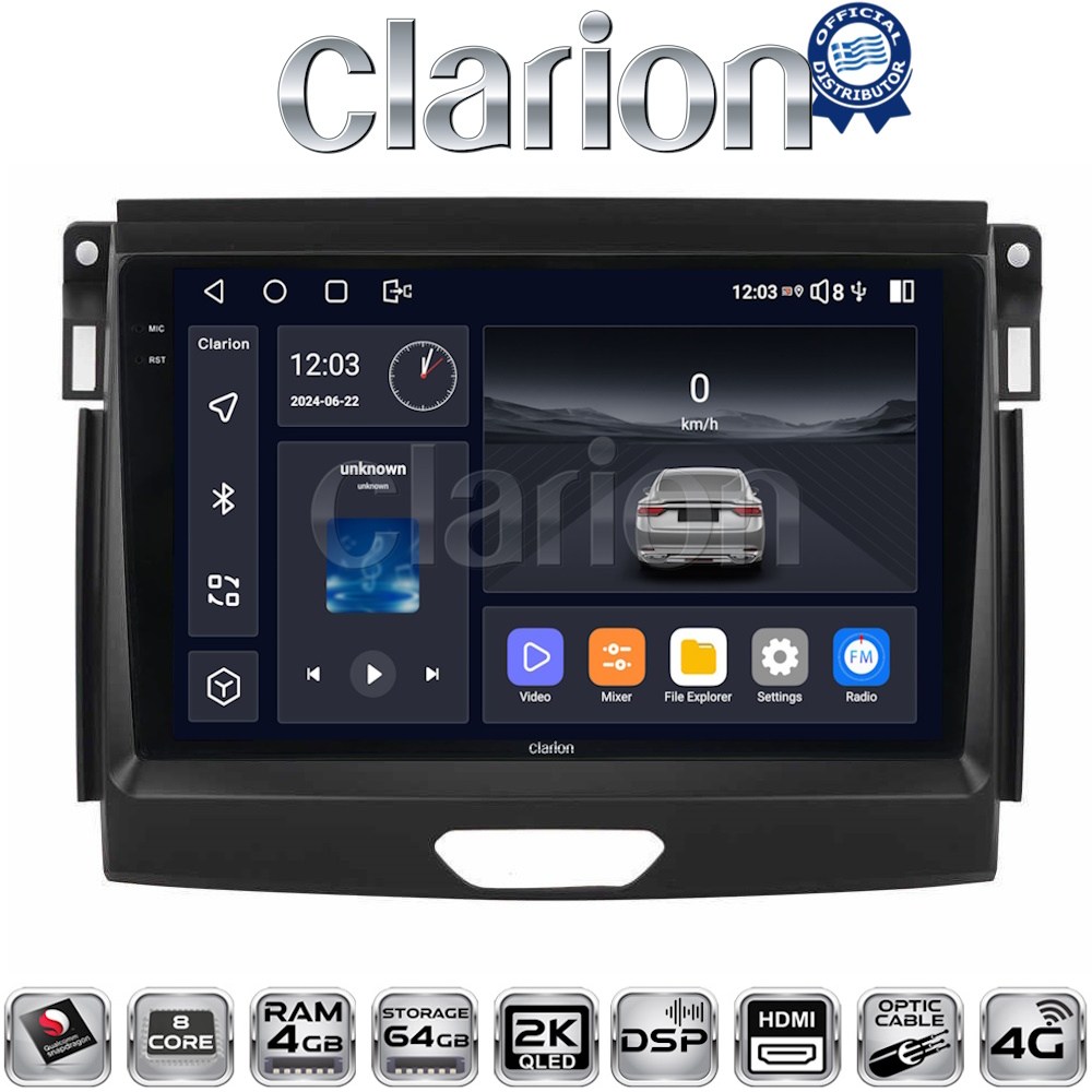 CLARION GL74574 Οθόνη OEM Multimedia Αυτοκινήτου για Ford Ranger 2015 > 2020 (CarPlay/AndroidAuto/BT/GPS/WIFI/GPRS)