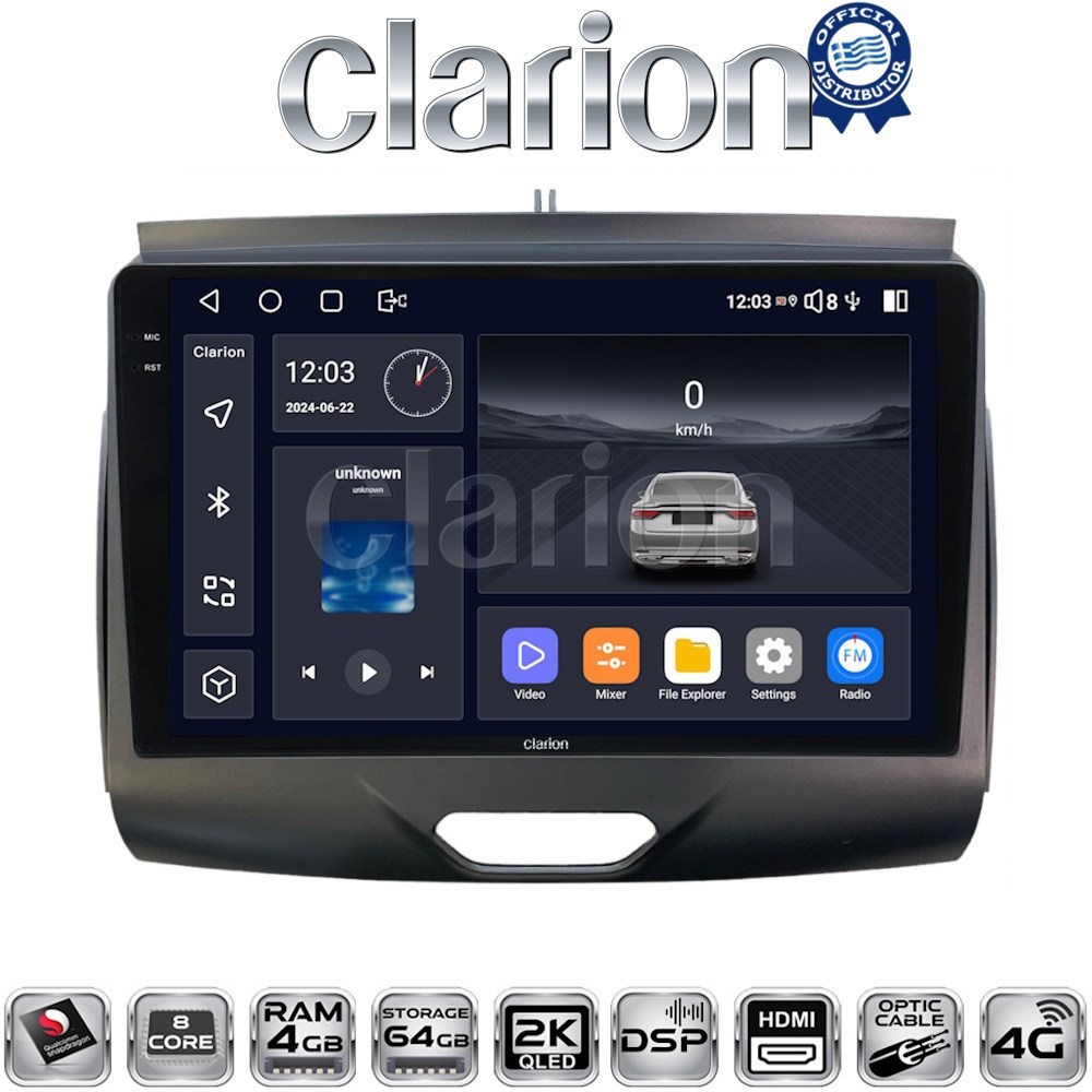 CLARION GL74576A Οθόνη OEM Multimedia Αυτοκινήτου για Ford Ranger 2015 > 2020 (CarPlay/AndroidAuto/BT/GPS/WIFI/GPRS)