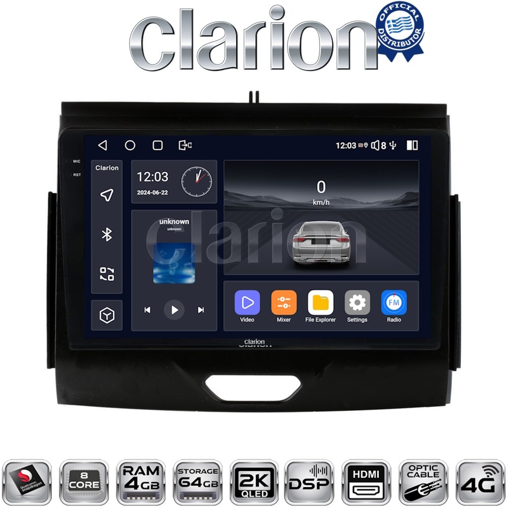 CLARION GL74576B Οθόνη OEM Multimedia Αυτοκινήτου για FORD RANGER 2015>2020 (CarPlay/AndroidAuto/BT/GPS/WIFI/GPRS)