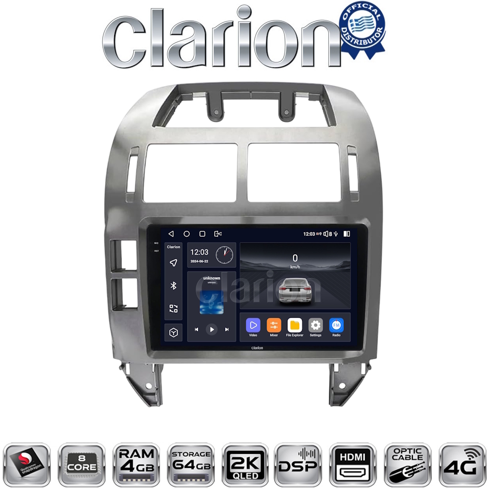CLARION GL74582S Οθόνη OEM Multimedia Αυτοκινήτου για VW Polo 2002 > 2009 (CarPlay/AndroidAuto/BT/GPS/WIFI/GPRS)