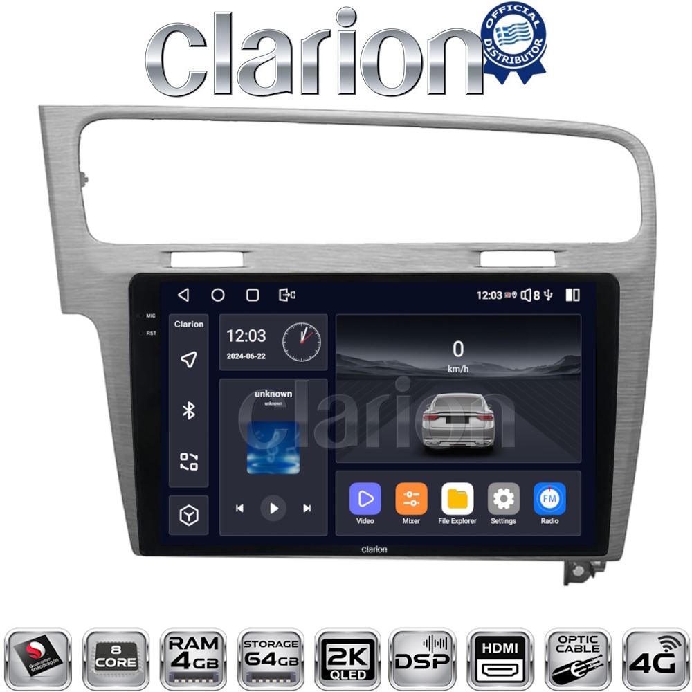CLARION GL74591 Οθόνη OEM Multimedia Αυτοκινήτου για VW GOLF7 (CarPlay/AndroidAuto/BT/GPS/WIFI/GPRS)