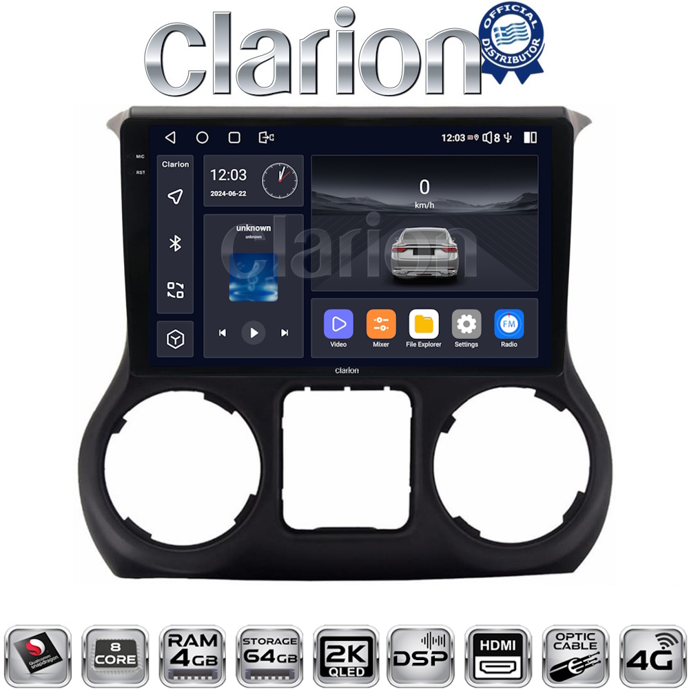CLARION GL74745B Οθόνη OEM Multimedia Αυτοκινήτου για Jeep Wrangler 2011 > 2017 (CarPlay/AndroidAuto/BT/GPS/WIFI/GPRS)