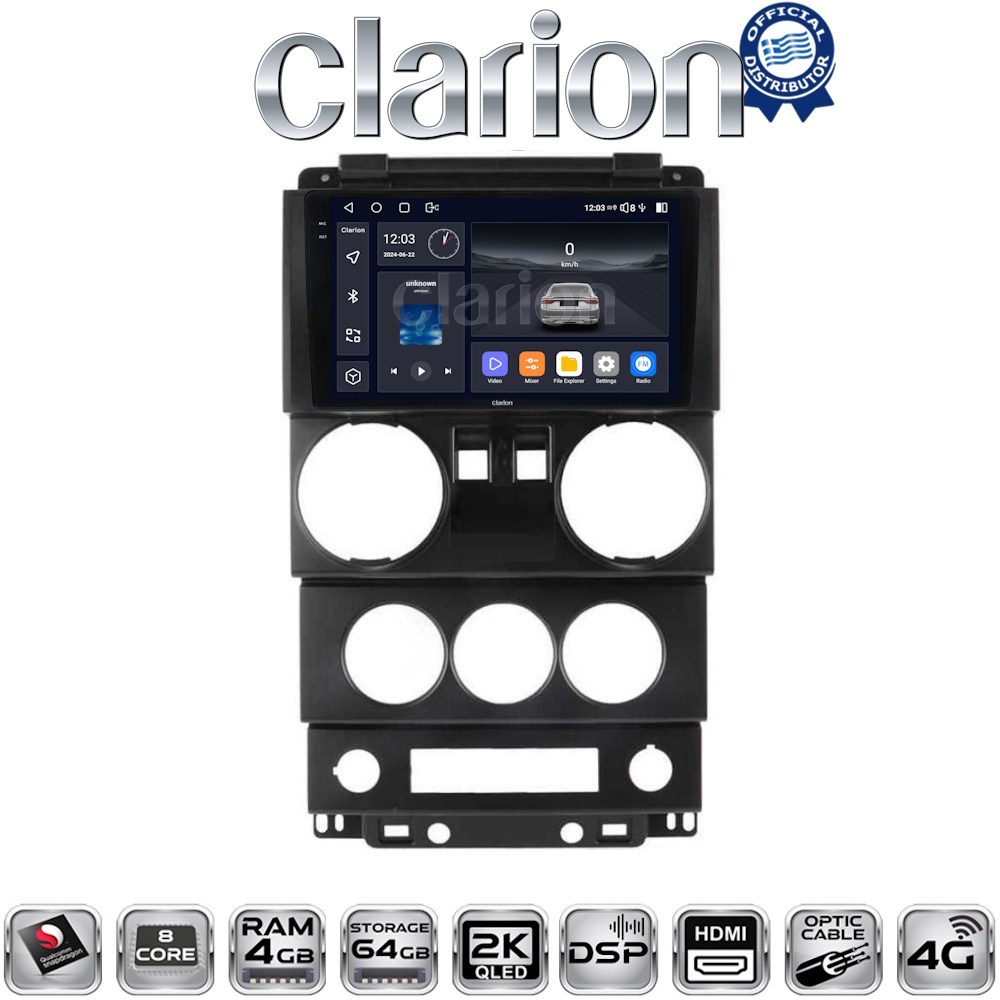 CLARION GL74748B Οθόνη OEM Multimedia Αυτοκινήτου για JEEP WRANGLER 2007 > 2011 (CarPlay/AndroidAuto/BT/GPS/WIFI/GPRS)