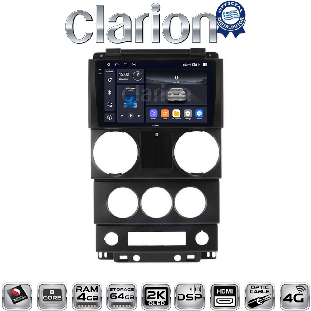 CLARION GL74748C Οθόνη OEM Multimedia Αυτοκινήτου για Jeep Wrangler 2007 > 2011 (CarPlay/AndroidAuto/BT/GPS/WIFI/GPRS)
