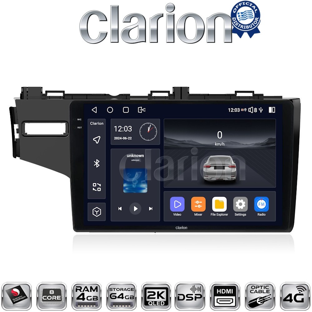 CLARION GL74760 Οθόνη OEM Multimedia Αυτοκινήτου για HONDA JAZZ 2013> (CarPlay/AndroidAuto/BT/GPS/WIFI/GPRS)