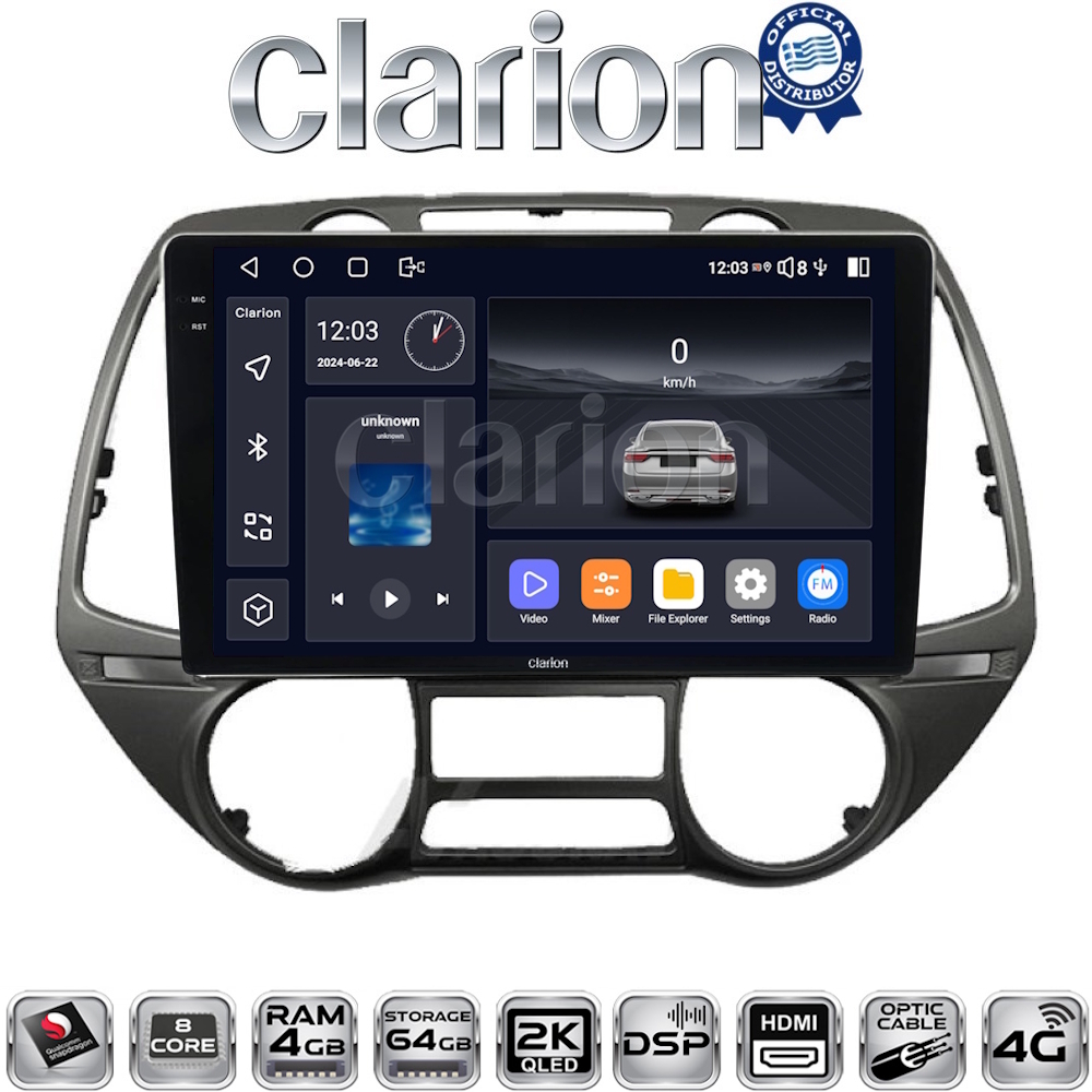 CLARION GL74837 Οθόνη OEM Multimedia Αυτοκινήτου για Hyundai i20 2008 > 2014 (CarPlay/AndroidAuto/BT/GPS/WIFI/GPRS)