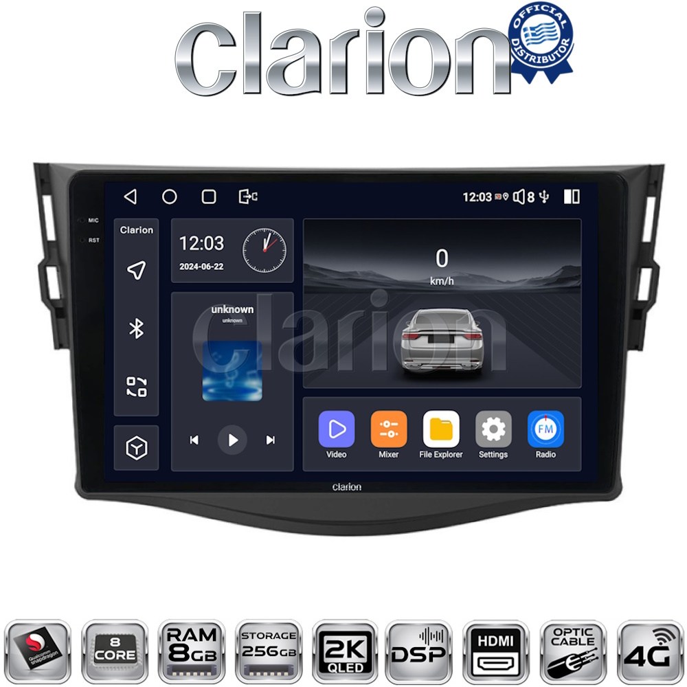 CLARION GL75018 Οθόνη OEM Multimedia Αυτοκινήτου για TOYOTA RAV4 2006 > 2012 (CarPlay/AndroidAuto/BT/GPS/WIFI/GPRS)