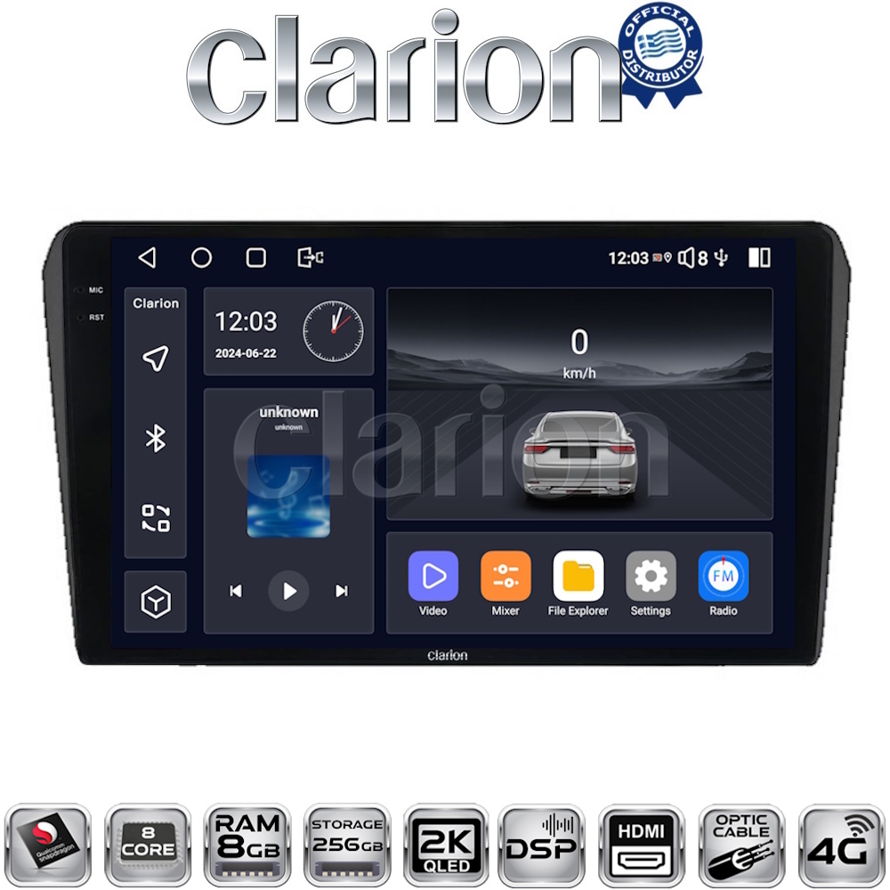CLARION GL75025B Οθόνη OEM Multimedia Αυτοκινήτου για Toyota Avensis 2003>2008 (CarPlay/AndroidAuto/BT/GPS/WIFI/GPRS)