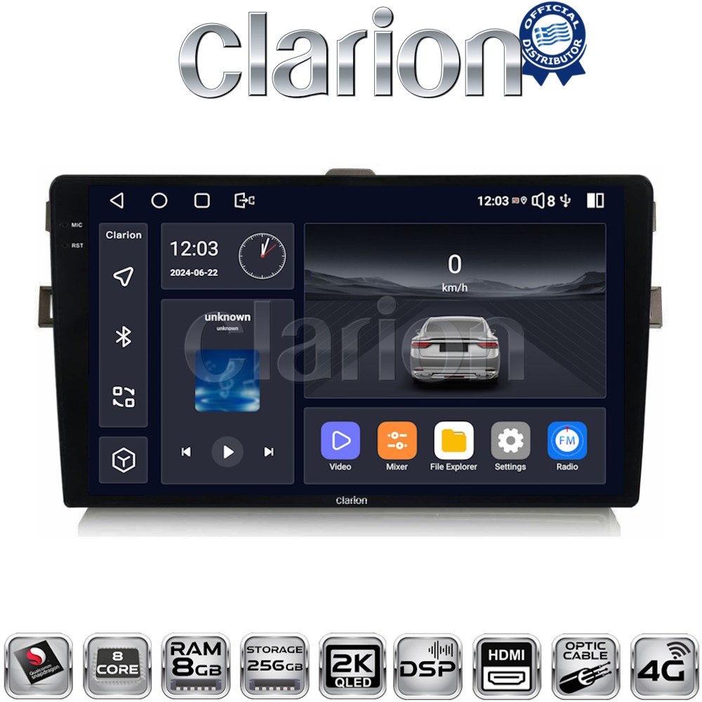 CLARION GL75028B Οθόνη OEM Multimedia Αυτοκινήτου για Toyota Auris 2007 > 2012 (CarPlay/AndroidAuto/BT/GPS/WIFI/GPRS)