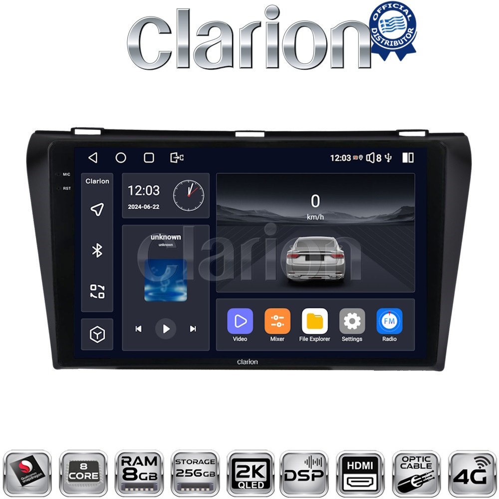 CLARION GL75034 Οθόνη OEM Multimedia Αυτοκινήτου για MAZDA 3  2009>2014 (CarPlay/AndroidAuto/BT/GPS/WIFI/GPRS)