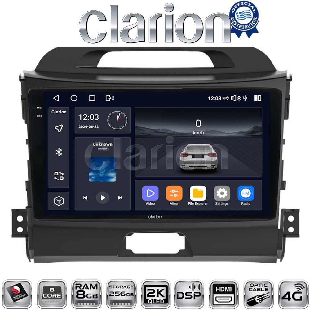 CLARION GL75074 Οθόνη OEM Multimedia Αυτοκινήτου για KIA SPORTAGE 2010>2015 (CarPlay/AndroidAuto/BT/GPS/WIFI/GPRS)
