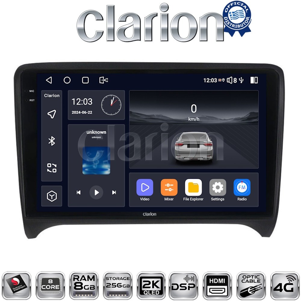 CLARION GL75078 Οθόνη OEM Multimedia Αυτοκινήτου για AUDI TT  2007 > 2014 (CarPlay/AndroidAuto/BT/GPS/WIFI/GPRS)