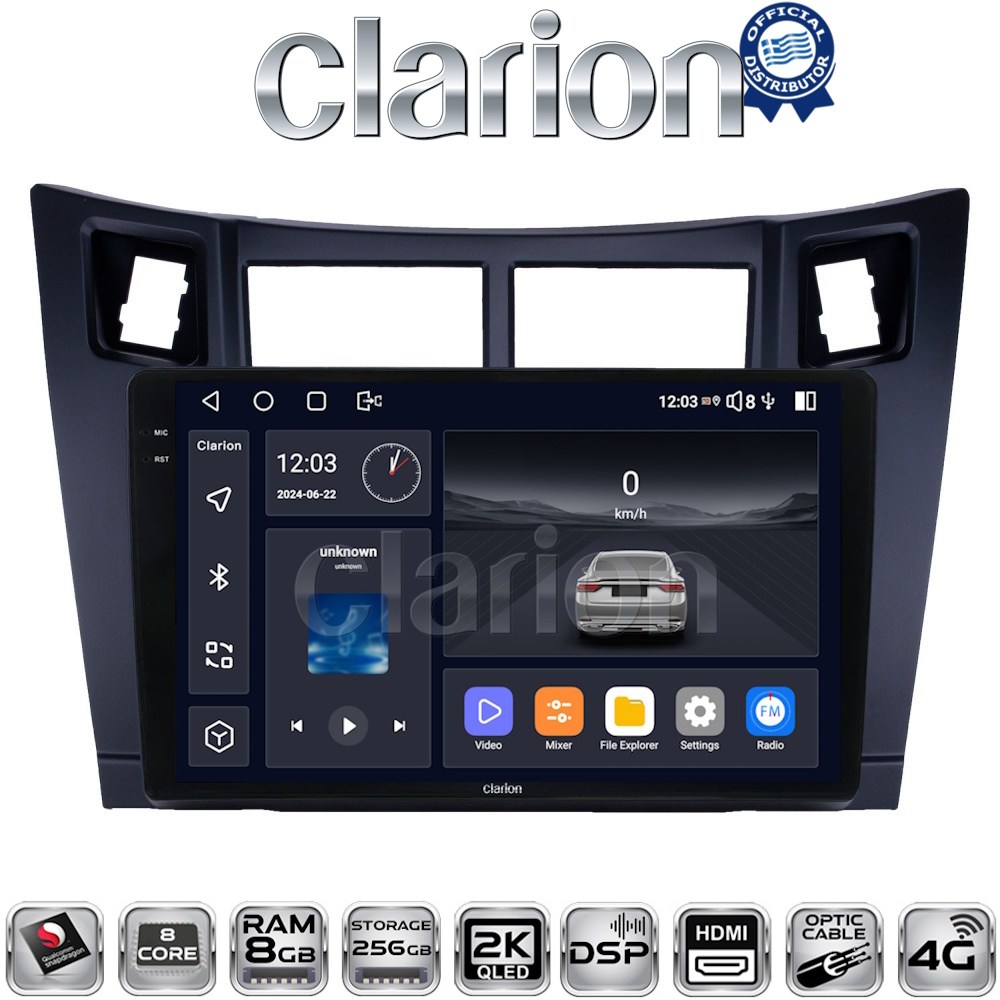 CLARION GL75084 Οθόνη OEM Multimedia Αυτοκινήτου για Τoyota Yaris 2006 > 2011 (CarPlay/AndroidAuto/BT/GPS/WIFI/GPRS)
