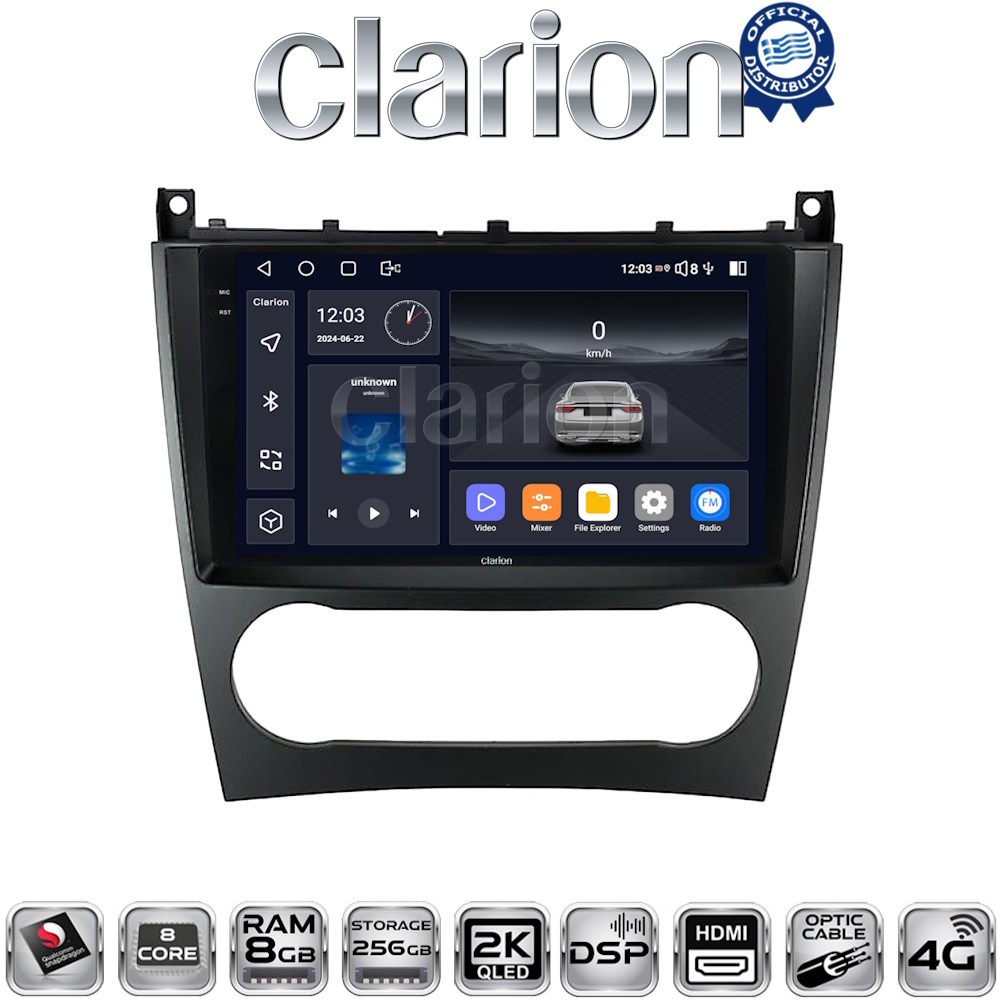 CLARION GL75093 Οθόνη OEM Multimedia Αυτοκινήτου για MERCEDES C class (W203) – CLC  2004>2008 (CarPlay/AndroidAuto/BT/GPS/WIFI/GPRS)