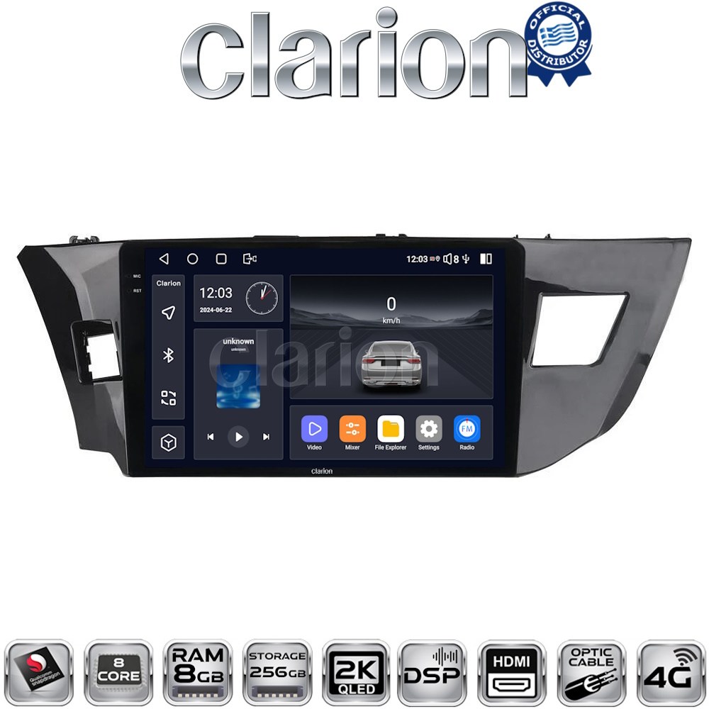 CLARION GL75126 Οθόνη OEM Multimedia Αυτοκινήτου για TOYOTA COROLLA 2013>2016 (CarPlay/AndroidAuto/BT/GPS/WIFI/GPRS)